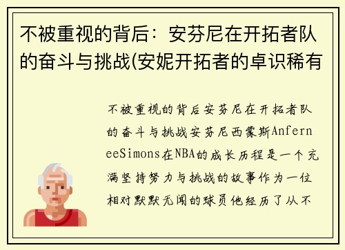 不被重视的背后：安芬尼在开拓者队的奋斗与挑战(安妮开拓者的卓识稀有程度)