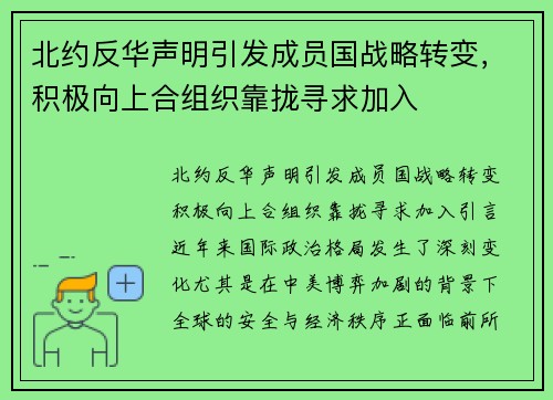 北约反华声明引发成员国战略转变，积极向上合组织靠拢寻求加入